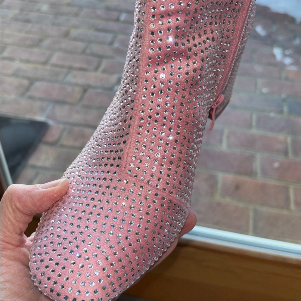 Top Moda *NEW* HESTER-15 Ankle Boots Block Heel Rhinestone Bling Pink Zipper 10 - Picture 16 of 16